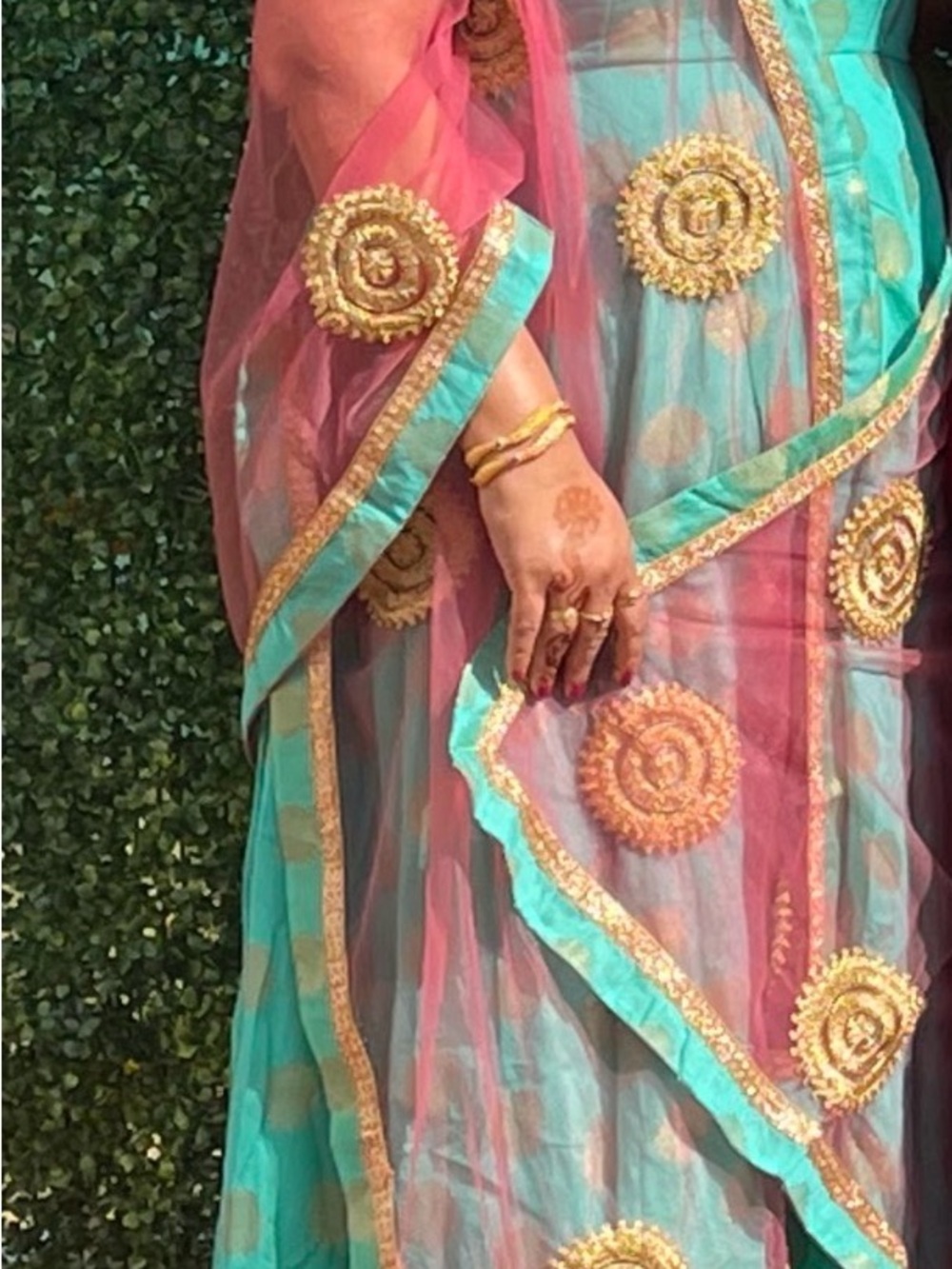 Elegant Pink and Teal Embroidered Women's Gown